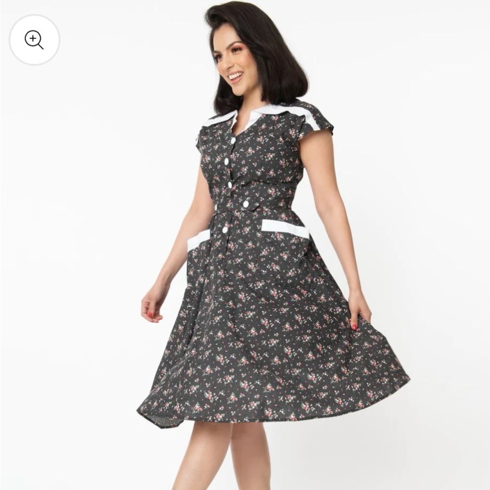 Floral Black and White Women's Dress
